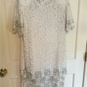 Laurence Kazar White Sequin Beaded Dress